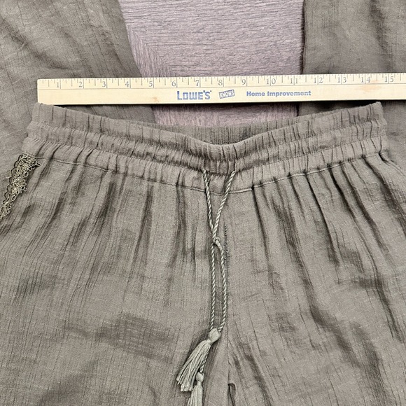 New Directions Linen Look Wide Leg Lined Pants Olive Crochet Side Trim Size M - Picture 4 of 11